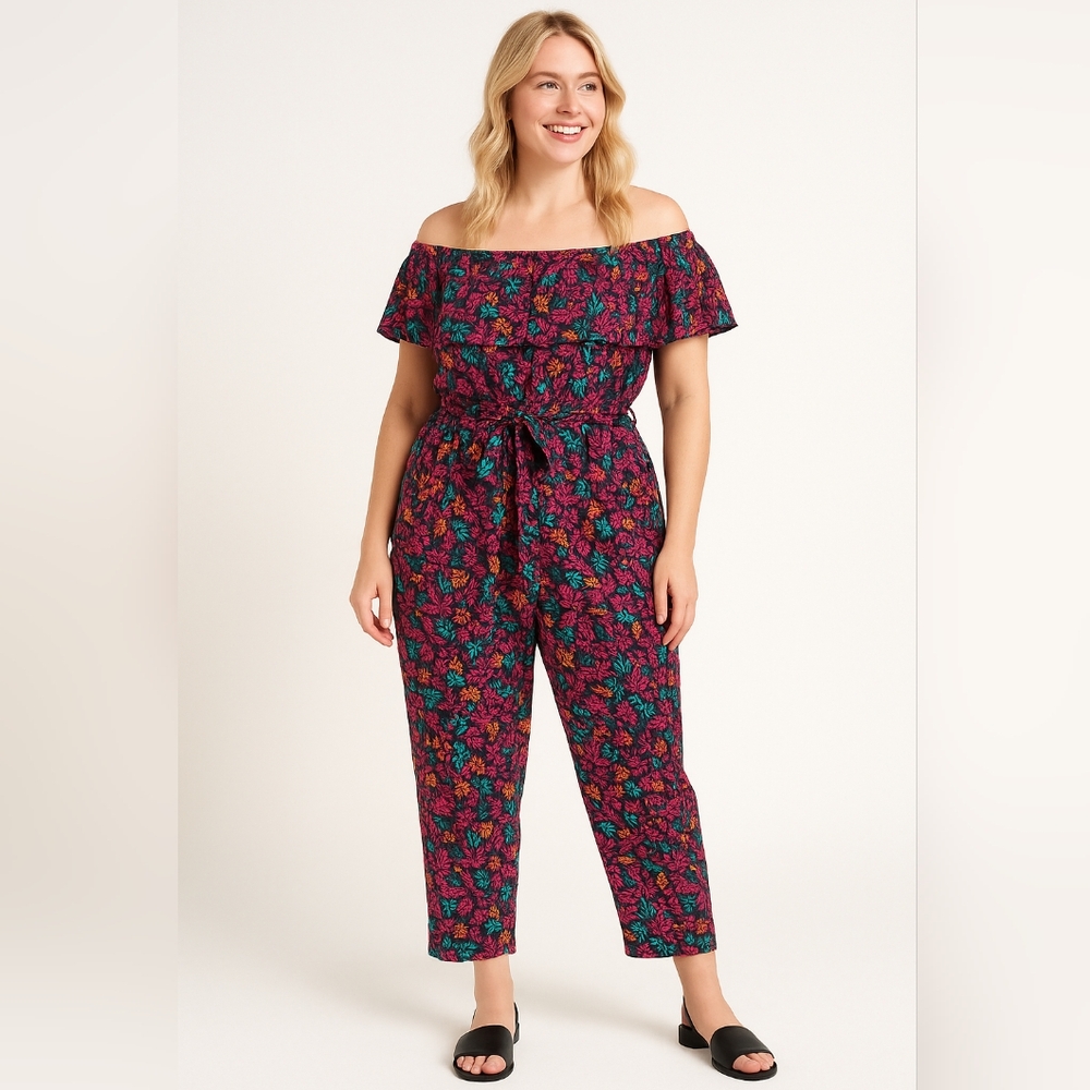 Ava & Viv‎ Off The Shoulder Floral Jumpsuit Boho Festival Jumpsuit Size 2X